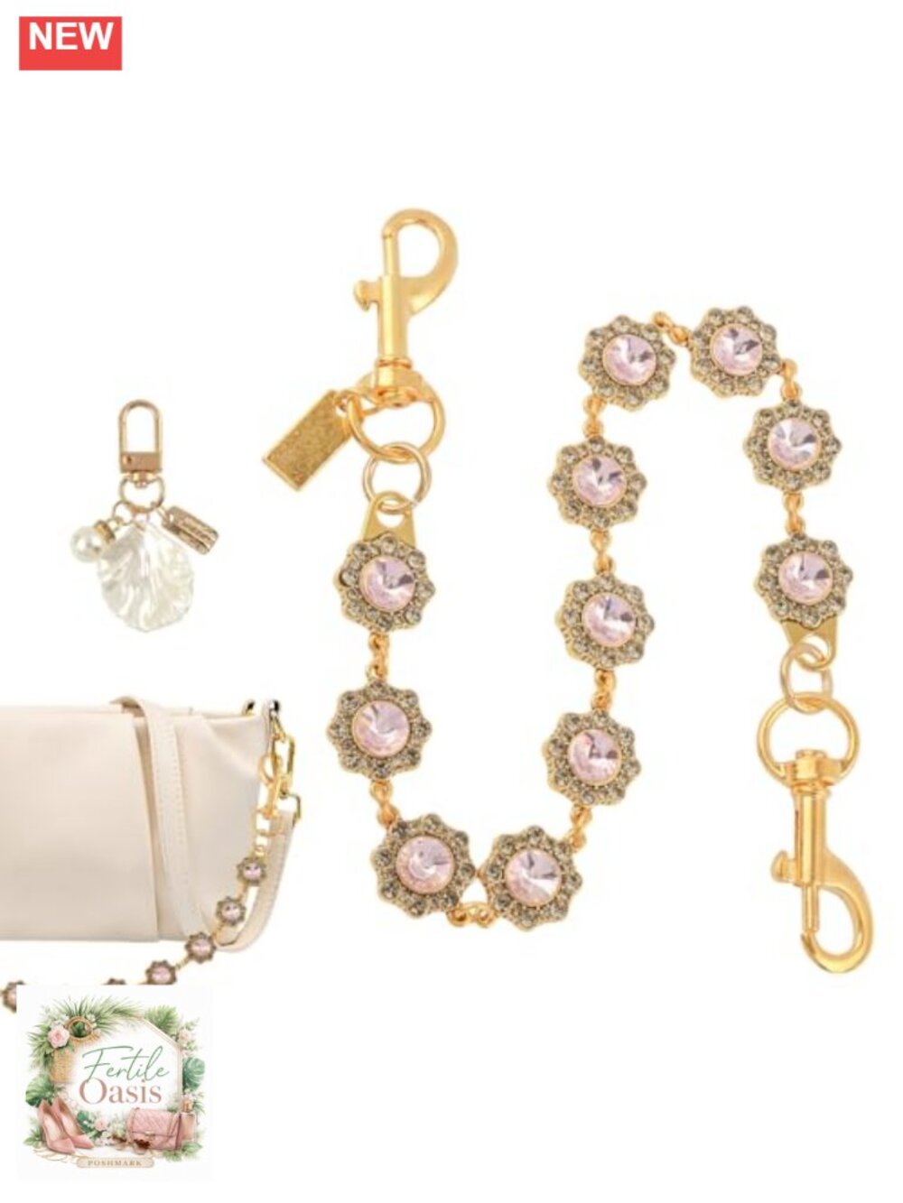 2-Piece Rhinestone Flower Bag Charm Chain Set - Purse Extender & DIY Handbag